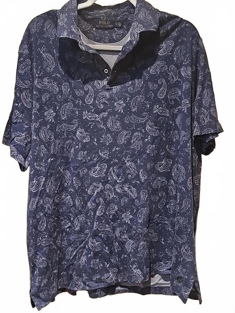 Polo Ralph Lauren Blue Paisley Short Sleeve Polo Men's Sz XL 100% Cotton